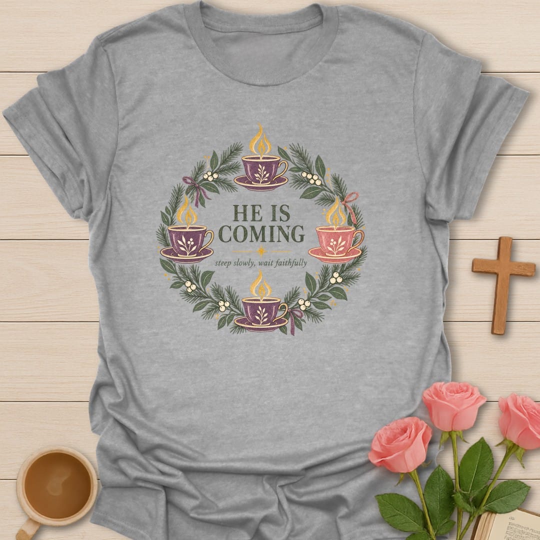 Tea Advent Wreath t-shirt with Advent wreath and tea artwork and faith-inspired design - Sport Grey