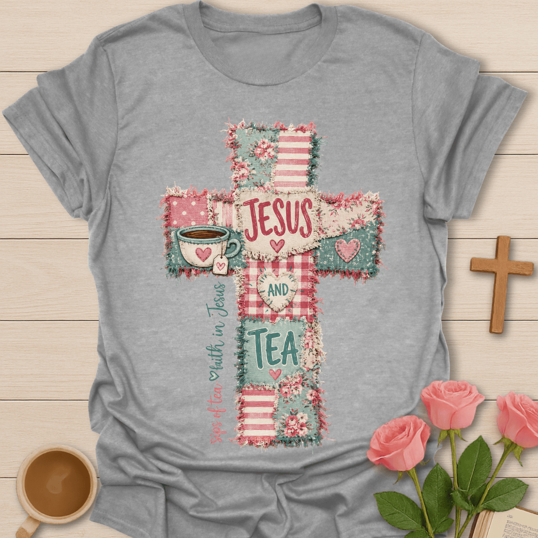 Jesus & Tea Cross Faux Patchwork T-Shirt T-Shirt