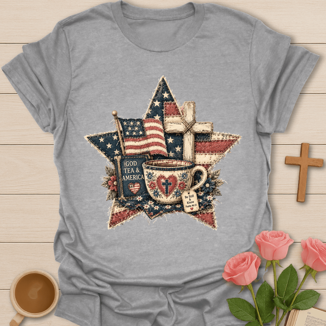 God Tea & America Faux Patchwork T-Shirt T-Shirt