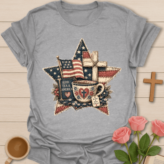 God Tea & America Faux Patchwork T-Shirt T-Shirt