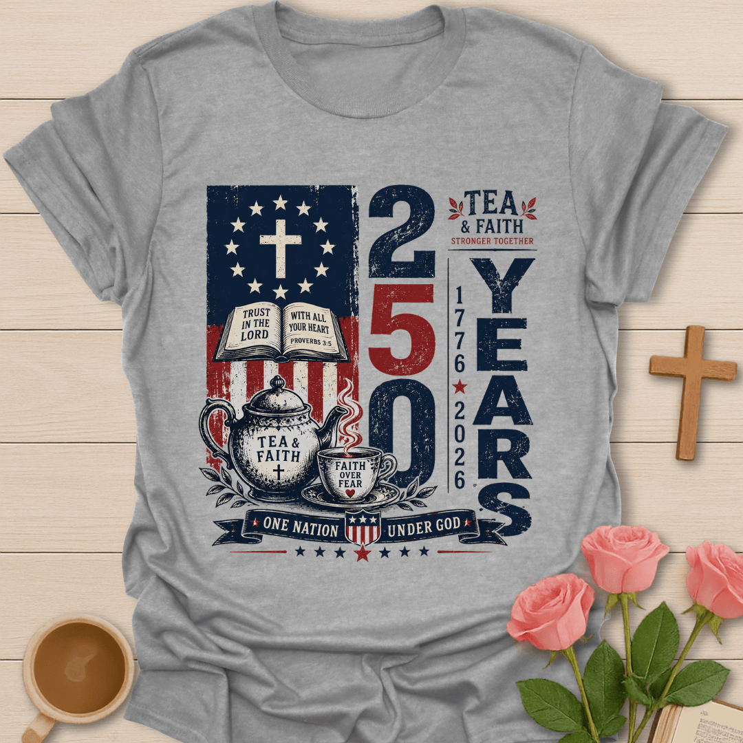 One Nation America 250yrs T-Shirt KozzyCo Christian and tea lover design