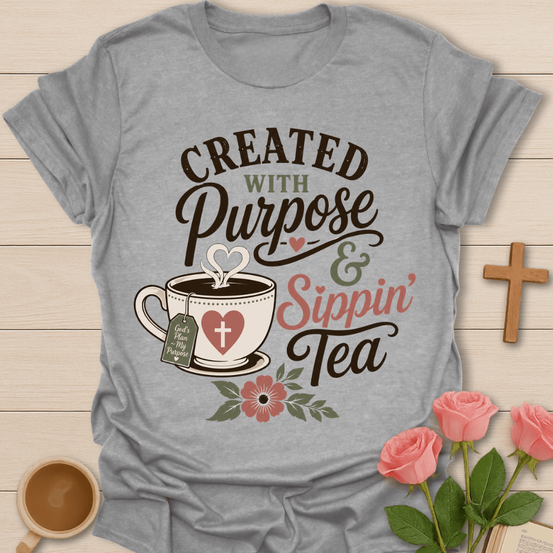 Created With Purpose Tea T-Shirt KozzyCo Christian and tea lover design