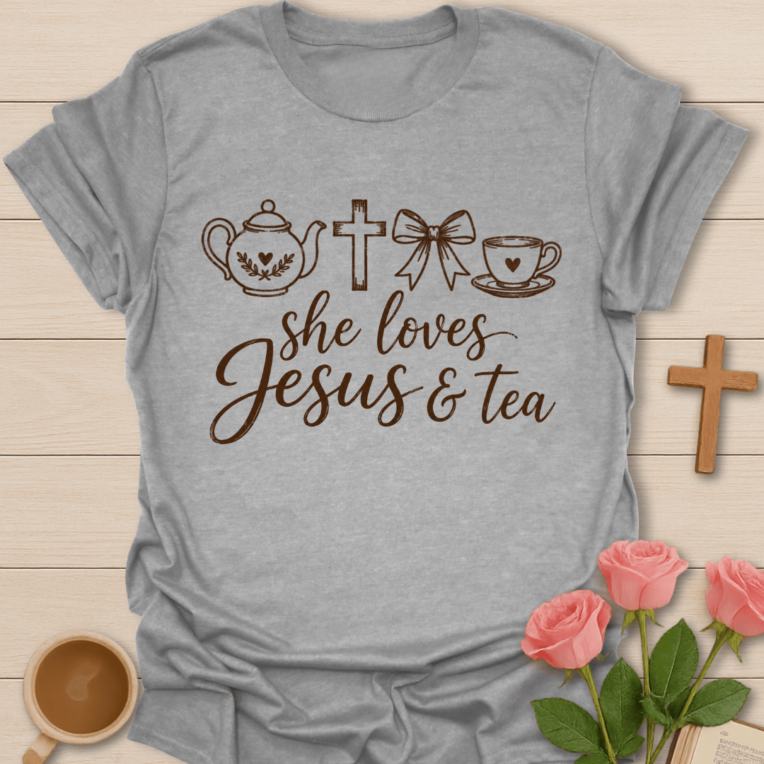 She Loves Jesus & Tea T-Shirt KozzyCo Christian and tea lover design