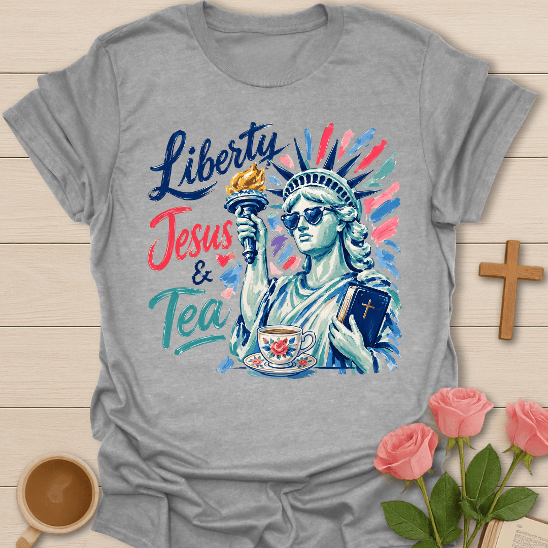 Liberty Jesus & Tea T-Shirt KozzyCo Christian and tea lover design