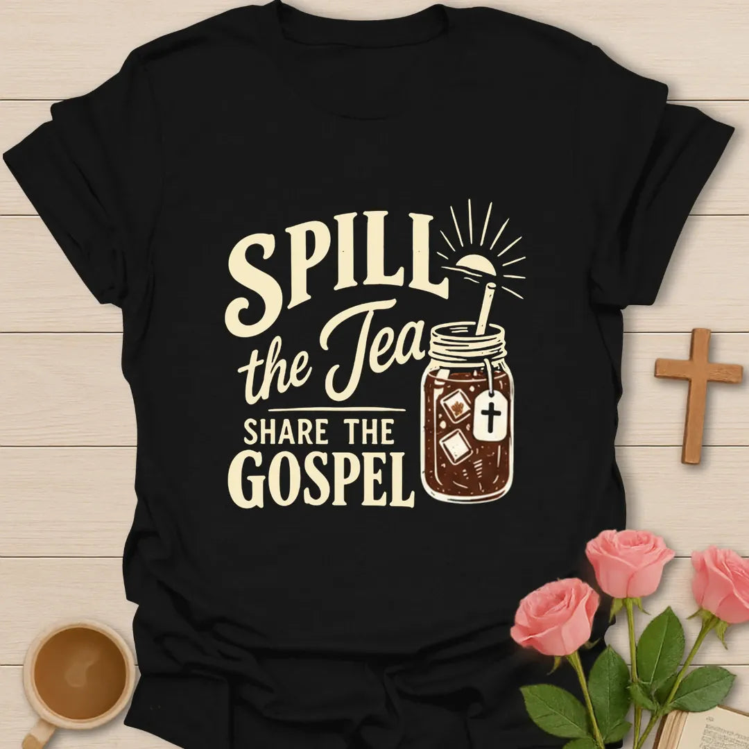 Spread the Gospel t-shirt with bold gospel lettering and faith-inspired design - Black