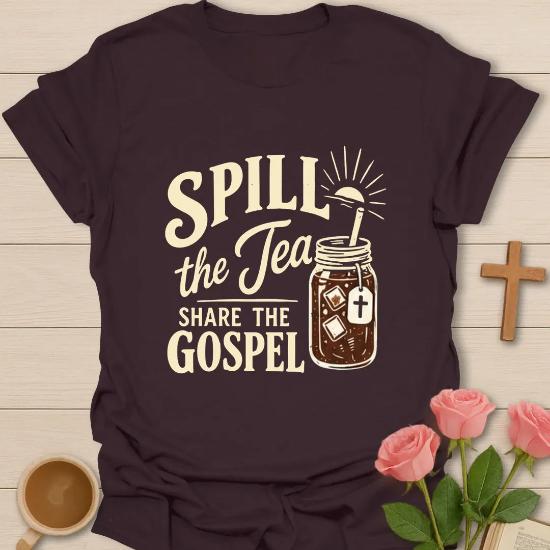 Spread the Gospel t-shirt with bold gospel lettering and faith-inspired design - Dark Chocolate