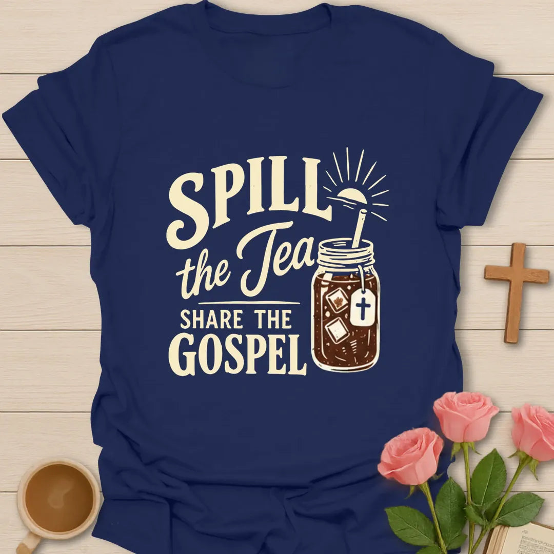 Spread the Gospel t-shirt with bold gospel lettering and faith-inspired design - Navy
