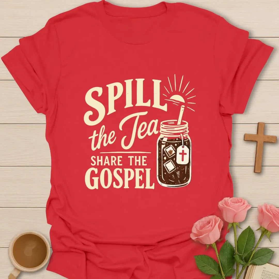 Spread the Gospel t-shirt with bold gospel lettering and faith-inspired design - Red