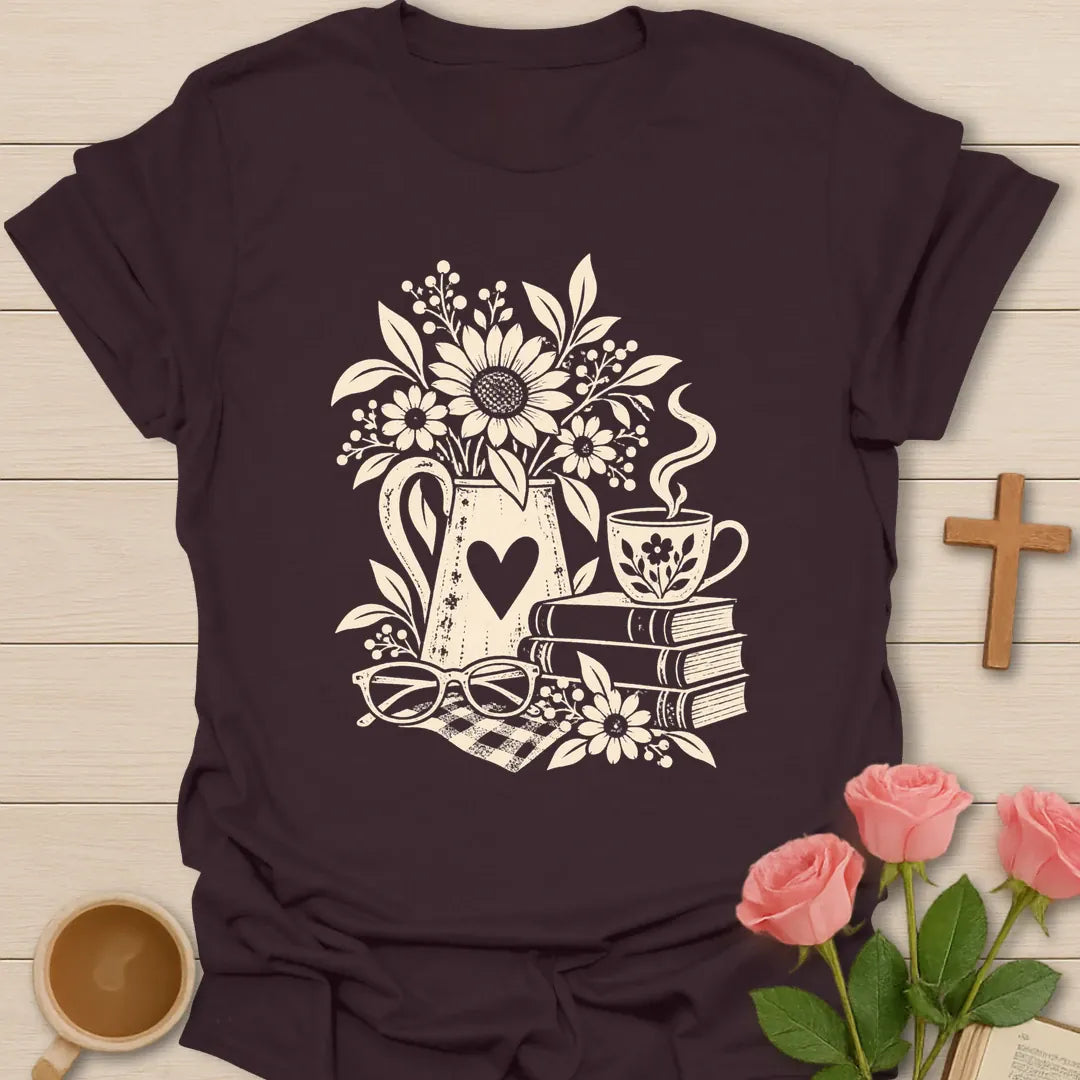Summer Tea Time shirt with iced tea, summer accents, and faith-inspired lettering. - Dark Chocolate