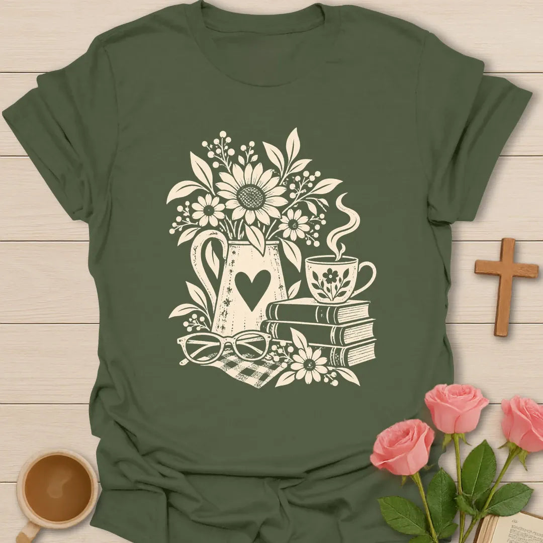 Summer Tea Time shirt with iced tea, summer accents, and faith-inspired lettering. - Military Green