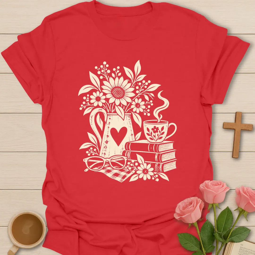 Summer Tea Time shirt with iced tea, summer accents, and faith-inspired lettering. - Red