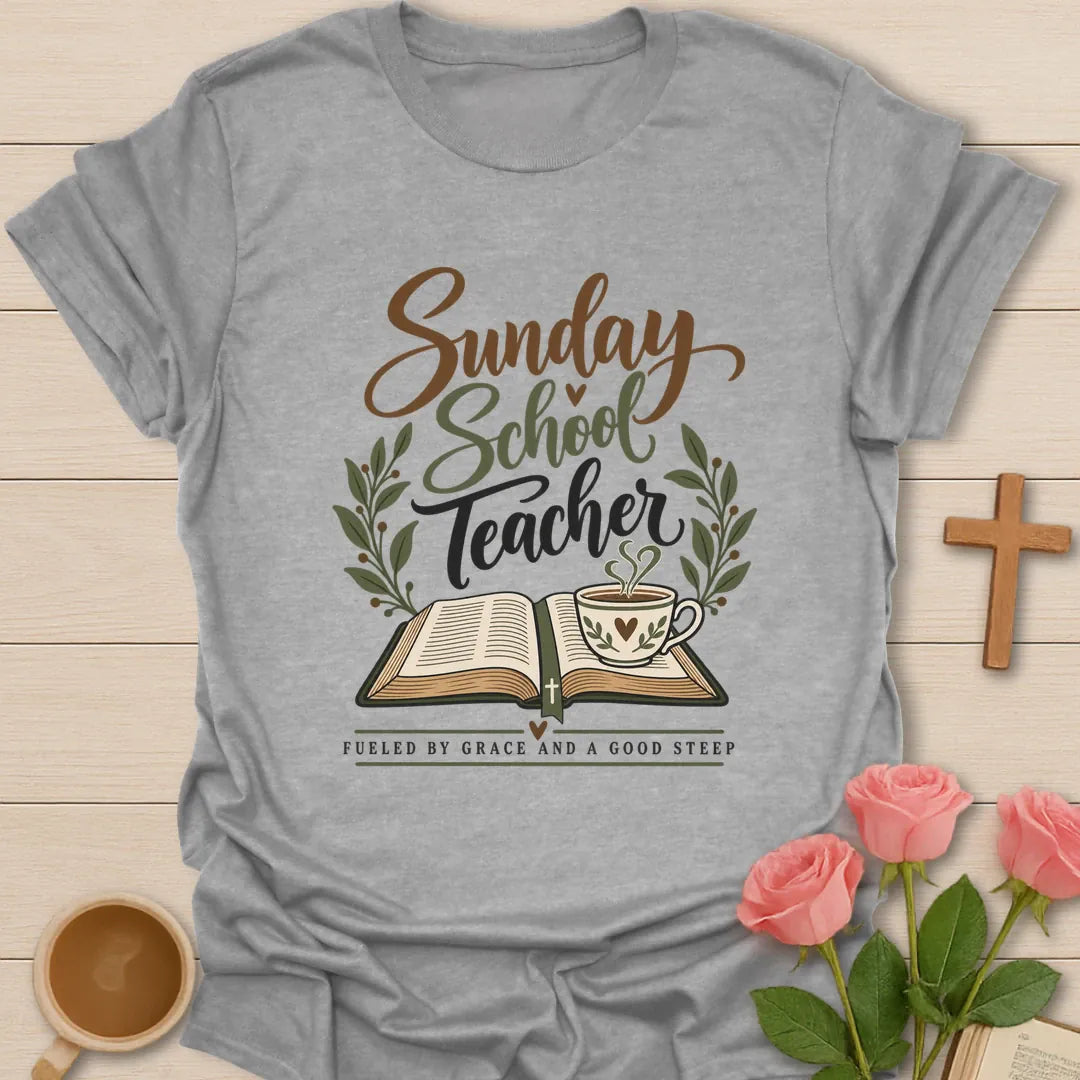 Sunday School Teacher Christian t-shirt with faith-inspired lettering - Sport Grey
