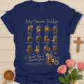 My Sweet Tea List shirt with twelve vintage illustrated mason jar sweet tea flavors - Navy
