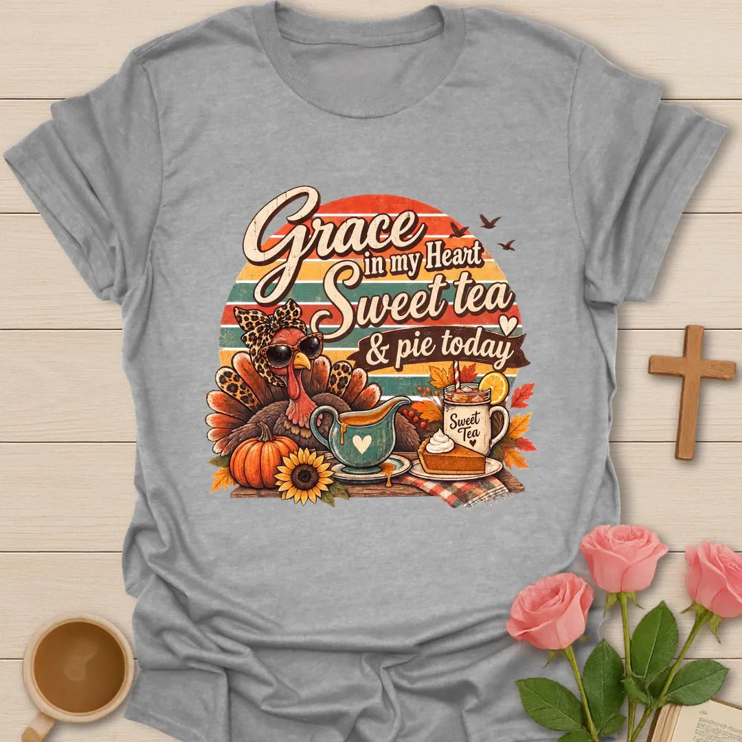 Sweet Tea & Pie shirt with cozy lettering and a faith-inspired southern design. - Sport Grey