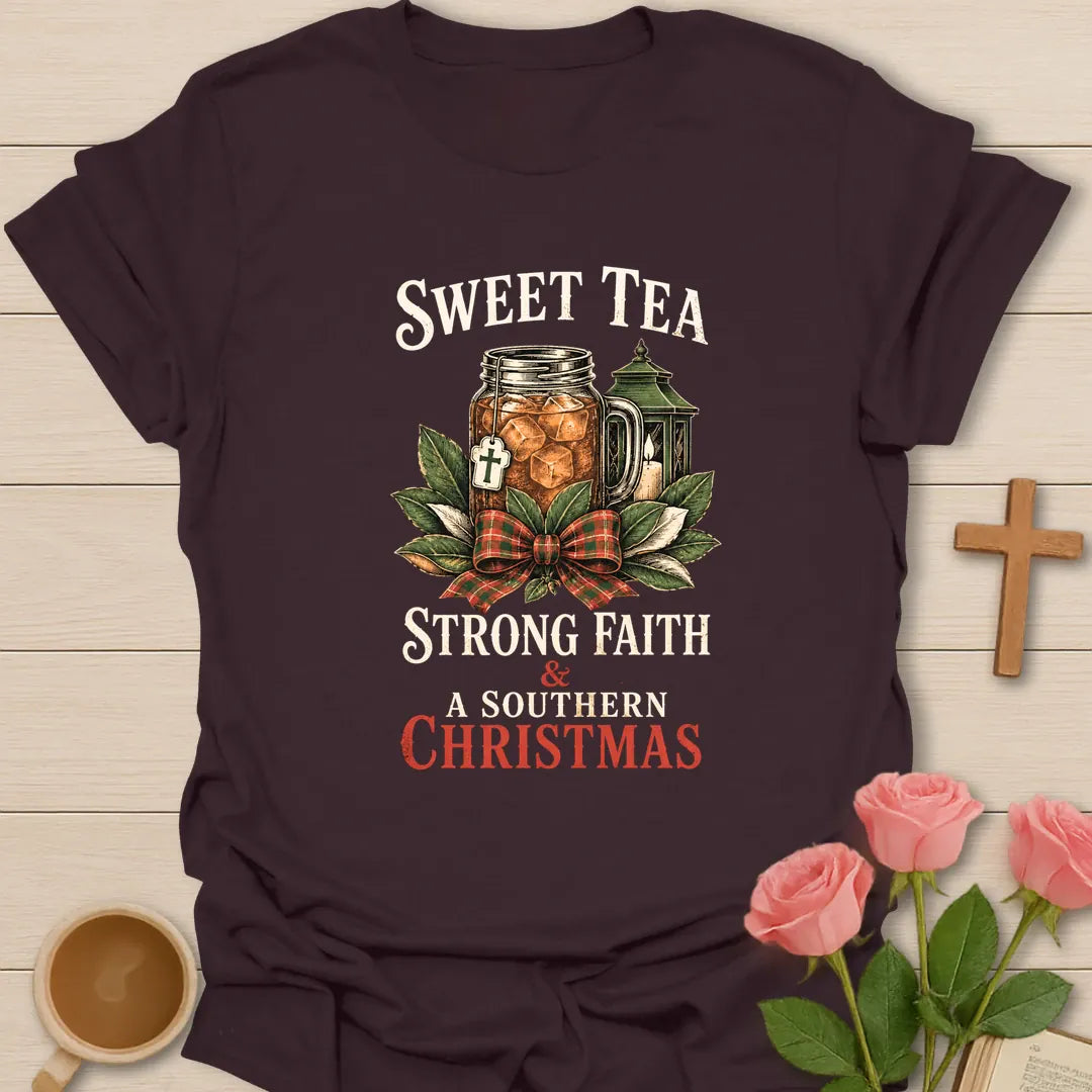 Sweet Tea Southern Christmas shirt with sweet tea and holiday Southern styling - Dark Chocolate
