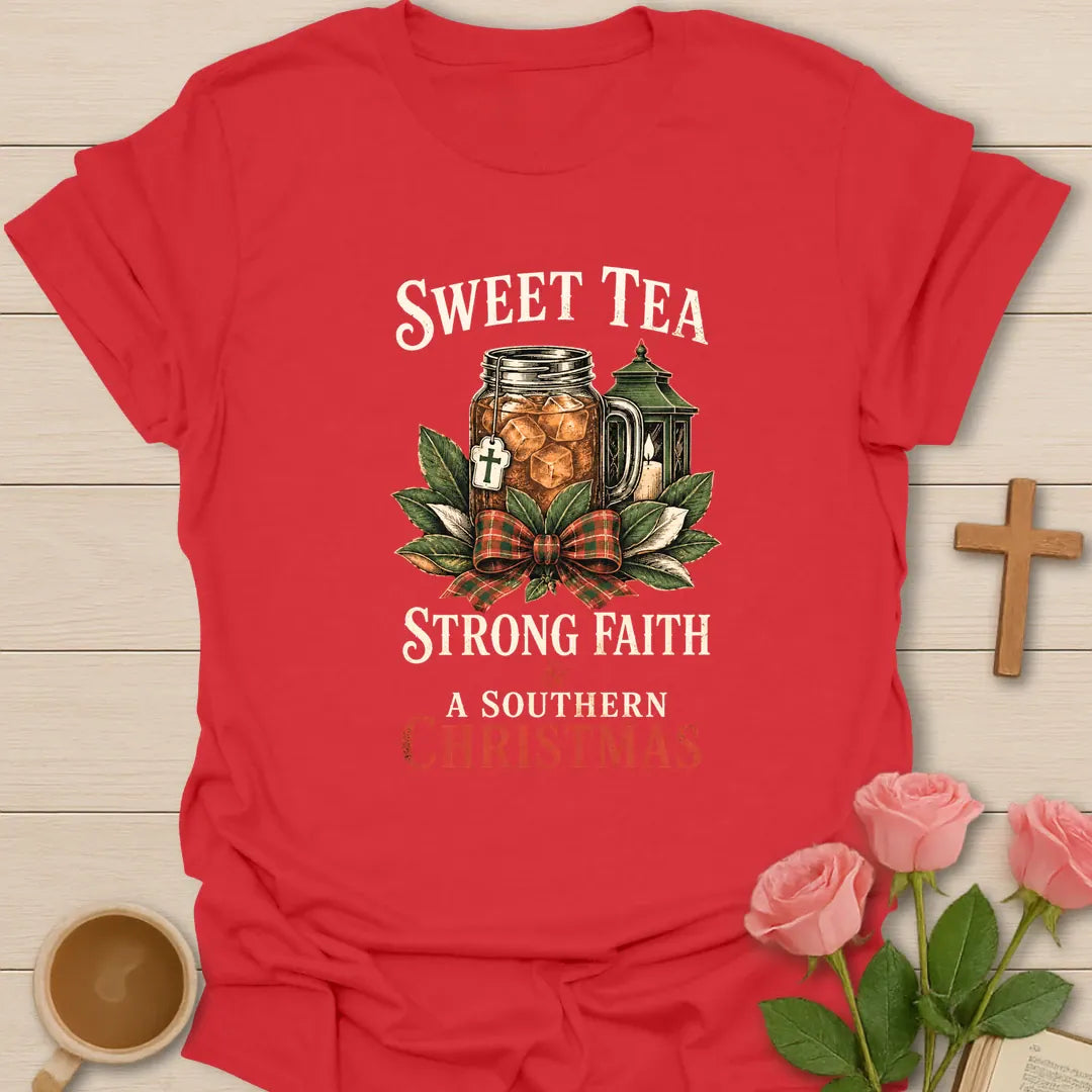 Sweet Tea Southern Christmas shirt with sweet tea and holiday Southern styling - Red