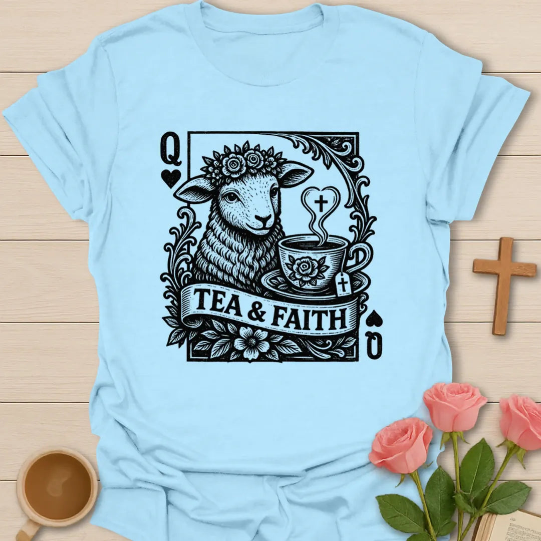 Tea and Faith Queen of Hearts Sheep T-Shirt KozzyCo Christian and tea lover design