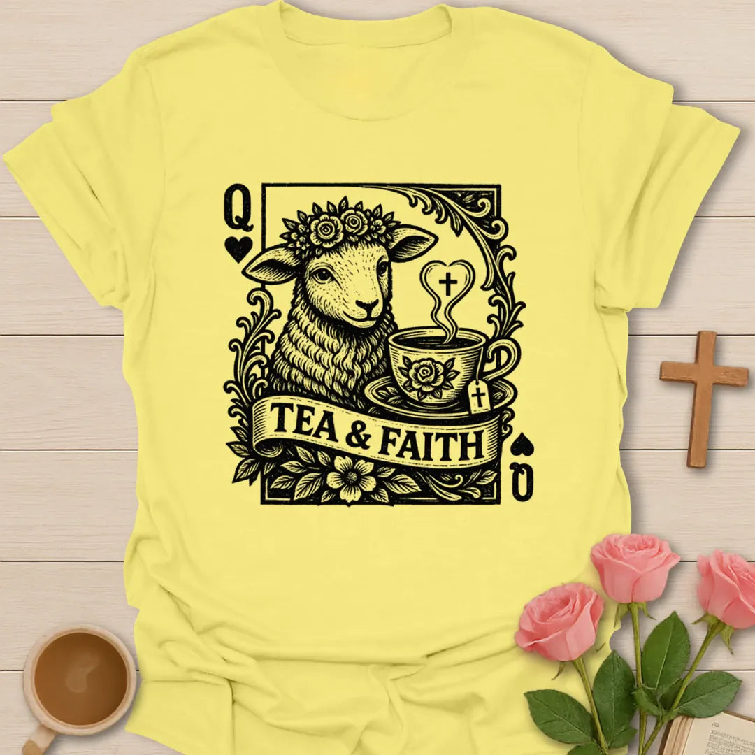 Tea and Faith Queen of Hearts Sheep T-Shirt KozzyCo Christian and tea lover design