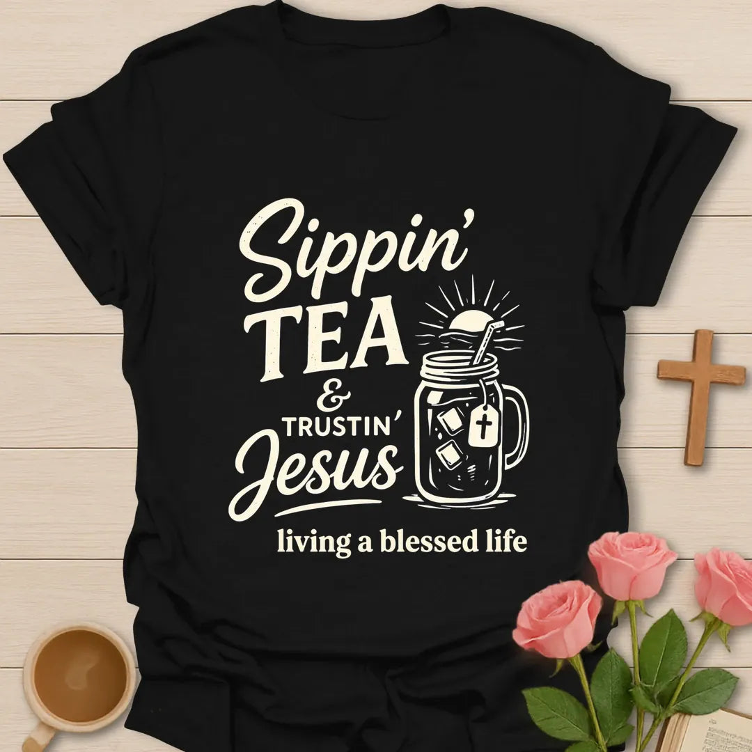 Tea Best Life t-shirt with playful tea-themed lettering - Black