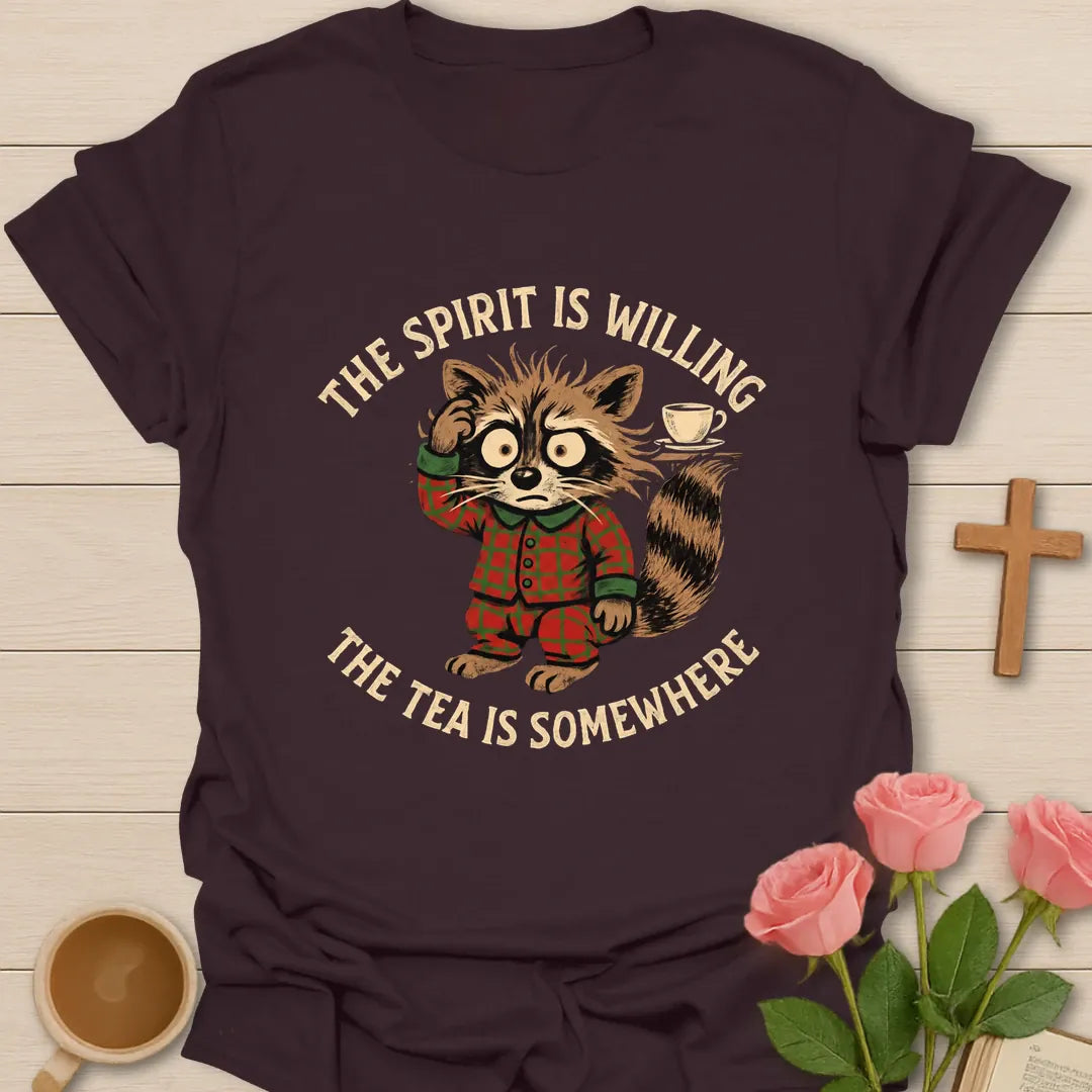The Spirit Is Willing The Tea Is Somewhere Christmas shirt with funny holiday lettering - Dark Chocolate