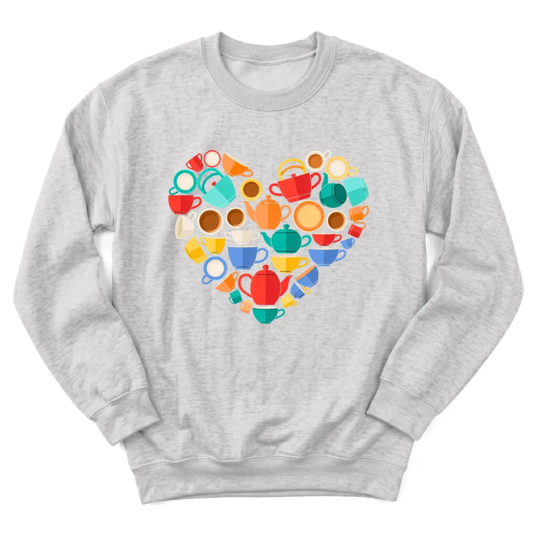 Tea Lover Heart sweatshirt with heart-shaped teacup illustration - Ash