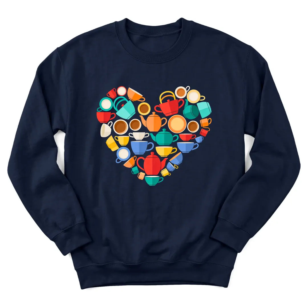 Tea Lover Heart sweatshirt with heart-shaped teacup illustration - Navy