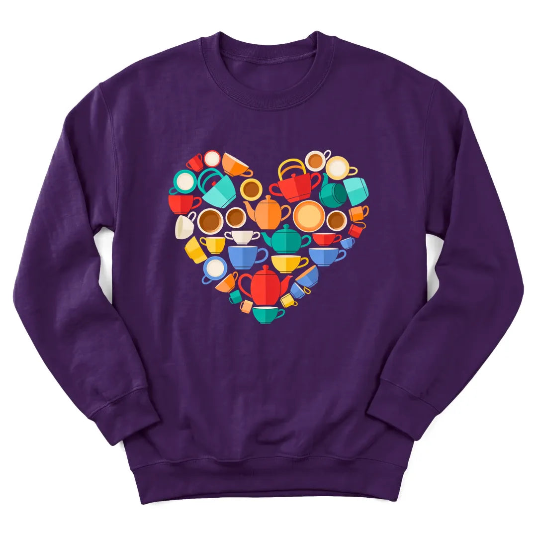 Tea Lover Heart sweatshirt with heart-shaped teacup illustration - Purple