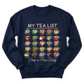 Tea Lover List Christian sweatshirt with checklist of tea and faith moments - Navy