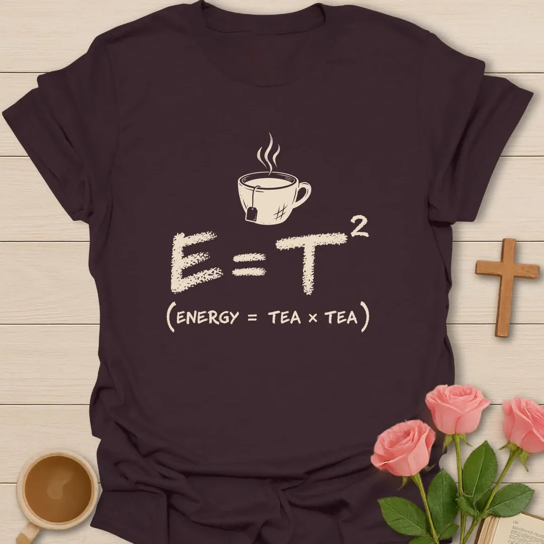 Tea Square Energy shirt with science-style lettering and faith-inspired tea design. - Dark Chocolate