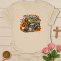 Testimonies & Sweet Tea shirt with warm lettering and a faith-inspired southern tea design. - Sand