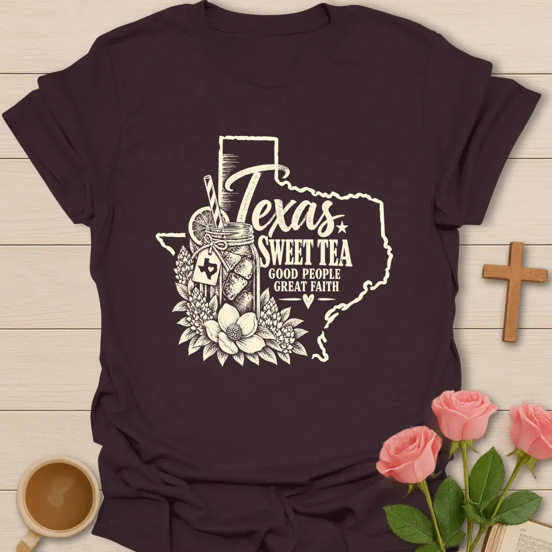 Texas Faith Christian t-shirt with faith-inspired Texas lettering - Dark Chocolate