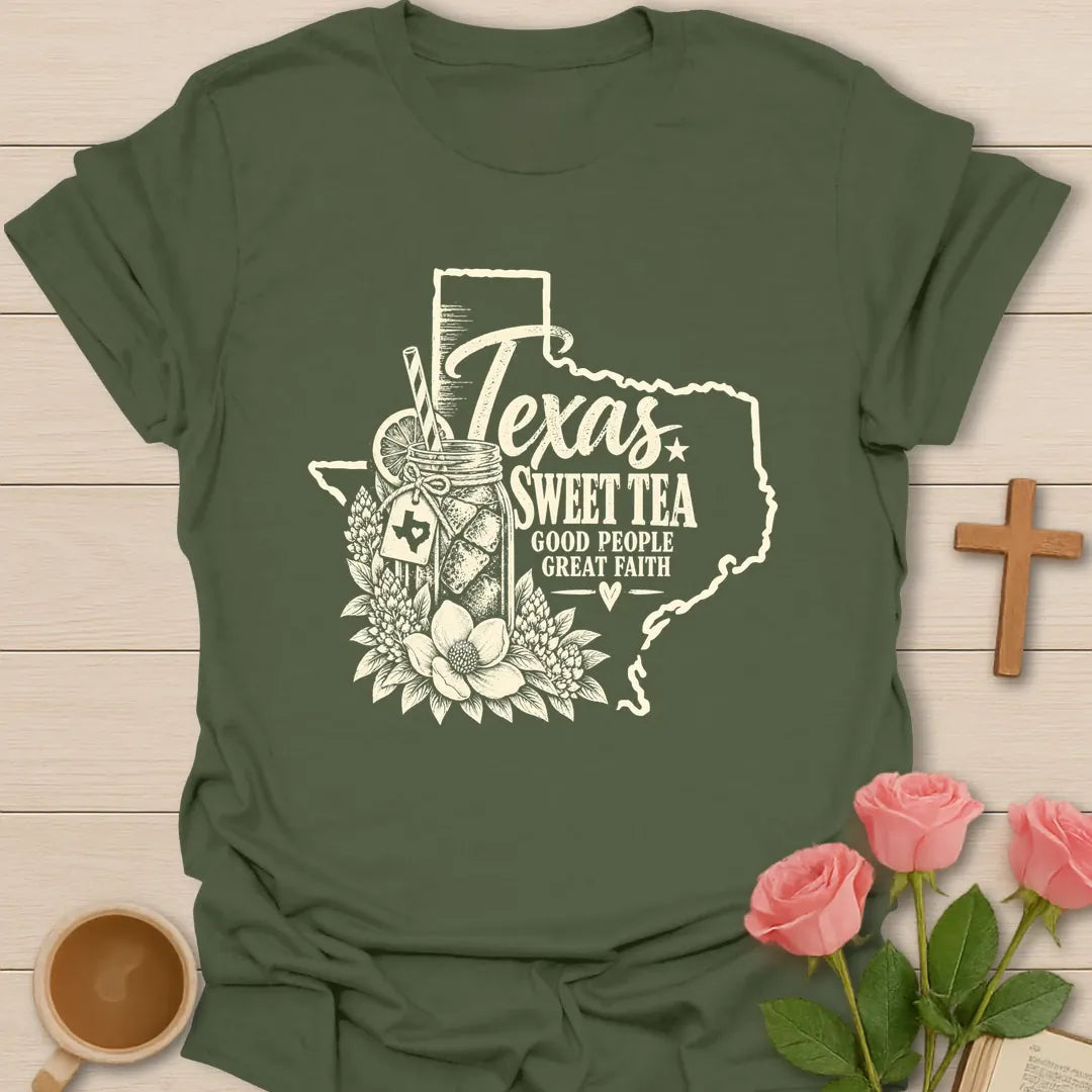 Texas Faith Christian t-shirt with faith-inspired Texas lettering - Military Green
