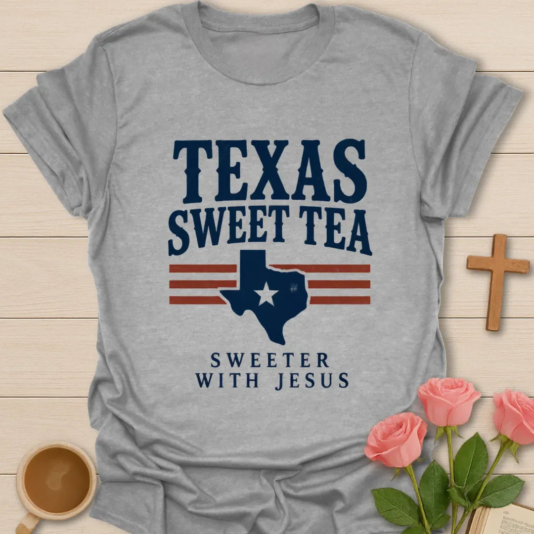 Texas Sweetness Christian t-shirt with sweet tea and Texas-inspired design - Sport Grey