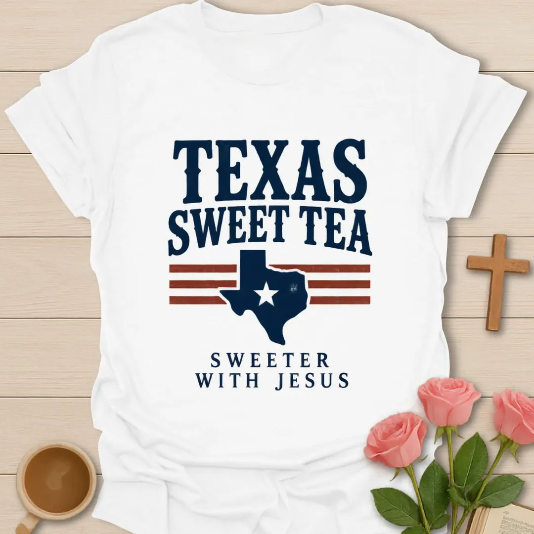 Texas Sweetness Christian t-shirt with sweet tea and Texas-inspired design - White