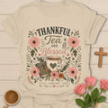 Thankful Tea and Blessed shirt with warm gratitude lettering - Sand