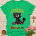 Prayed For A Silent Night The Cat Had Other Plans shirt with a cat tangled in Christmas lights - Irish Green