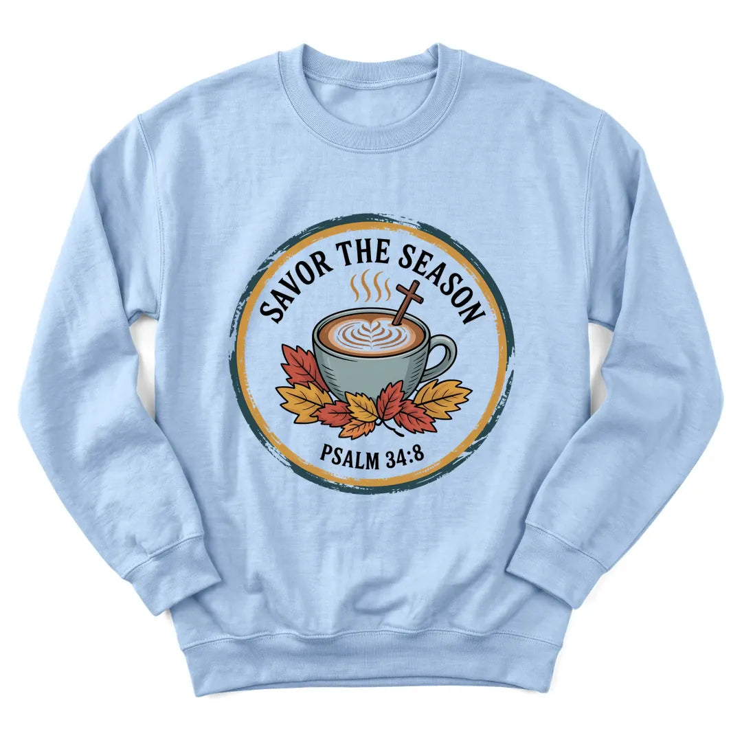 The Christ Season sweatshirt with holiday lettering and cozy faith design - Light Blue