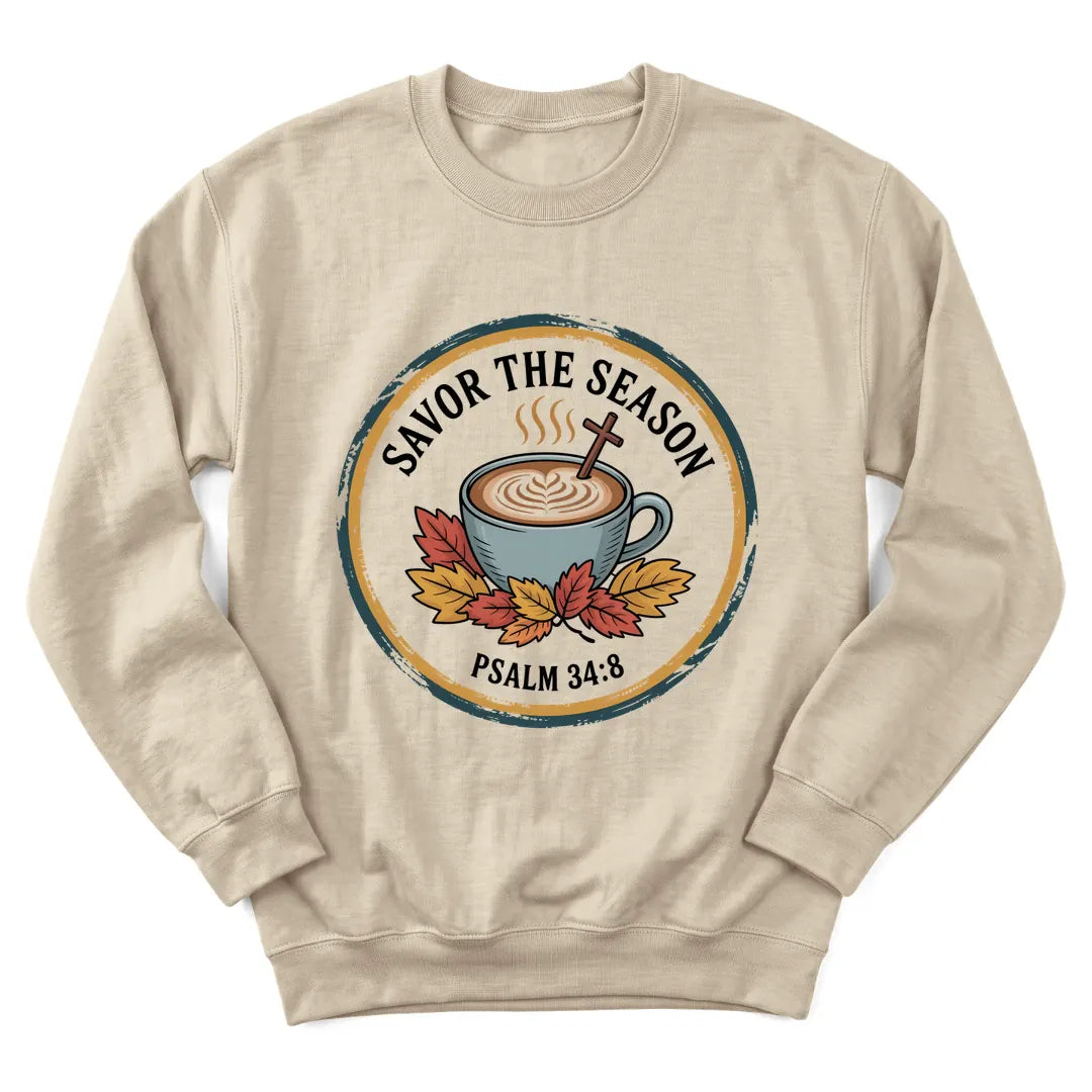 The Christ Season sweatshirt with holiday lettering and cozy faith design - Sand