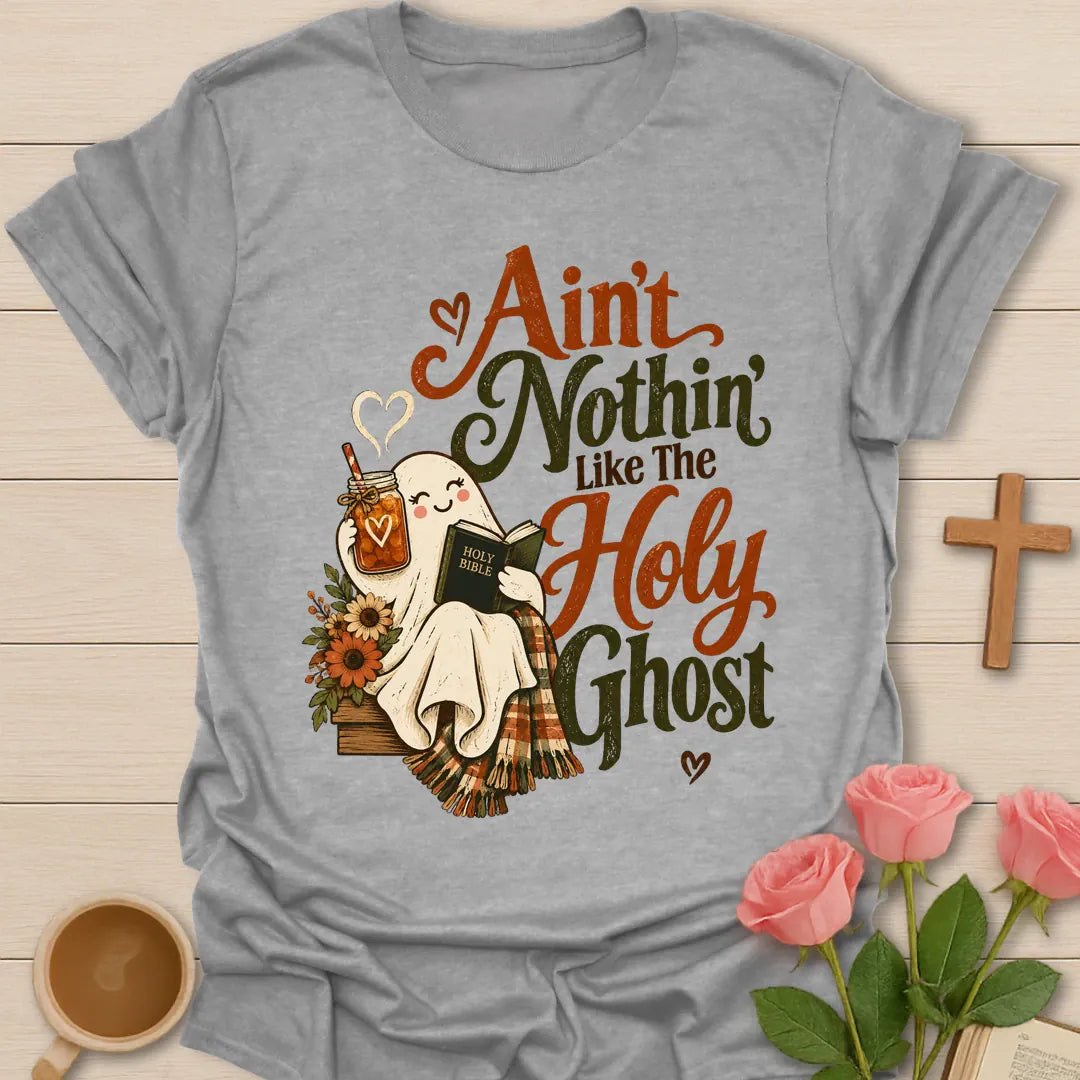 The Holy Ghost funny Christian t-shirt with playful faith-inspired tea lettering design - Sport Grey