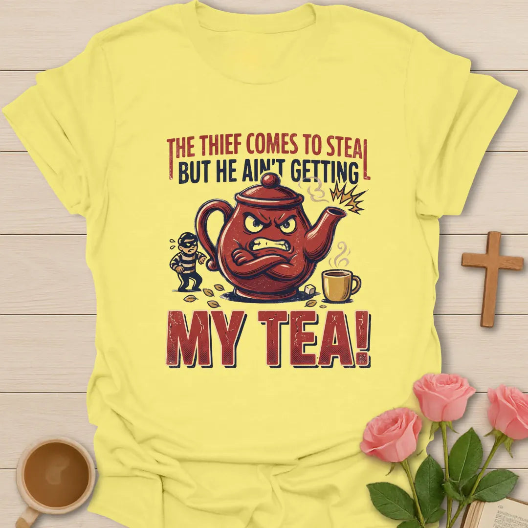 The Thief Comes In The Night t-shirt with faith-inspired design based on 1 Thessalonians 5:2 - Cornsilk