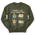 Things I Do In My Spare Time sweatshirt with checklist, Bible and teacup design - Military Green