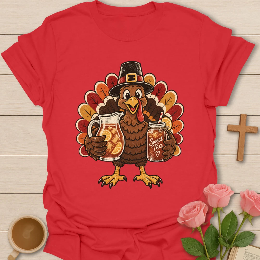 Turkey Sweet Tea t-shirt with Thanksgiving turkey and sweet tea faith design - Red