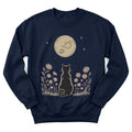 Watching Wonder Pour sweatshirt with cat under a moonlit sky and teacup - Navy