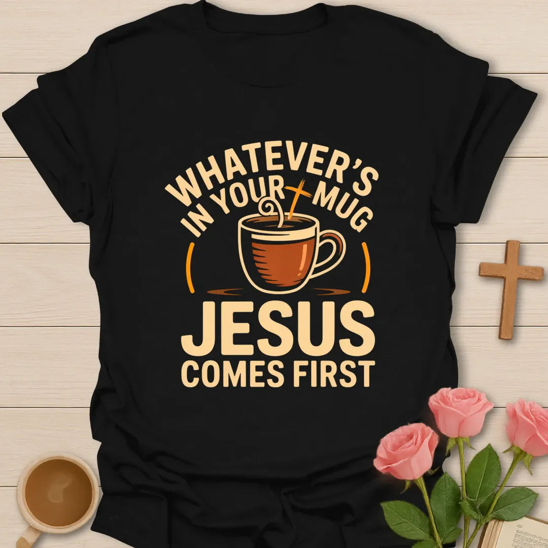 Whatever's Come First t-shirt with faith-inspired lettering - Black
