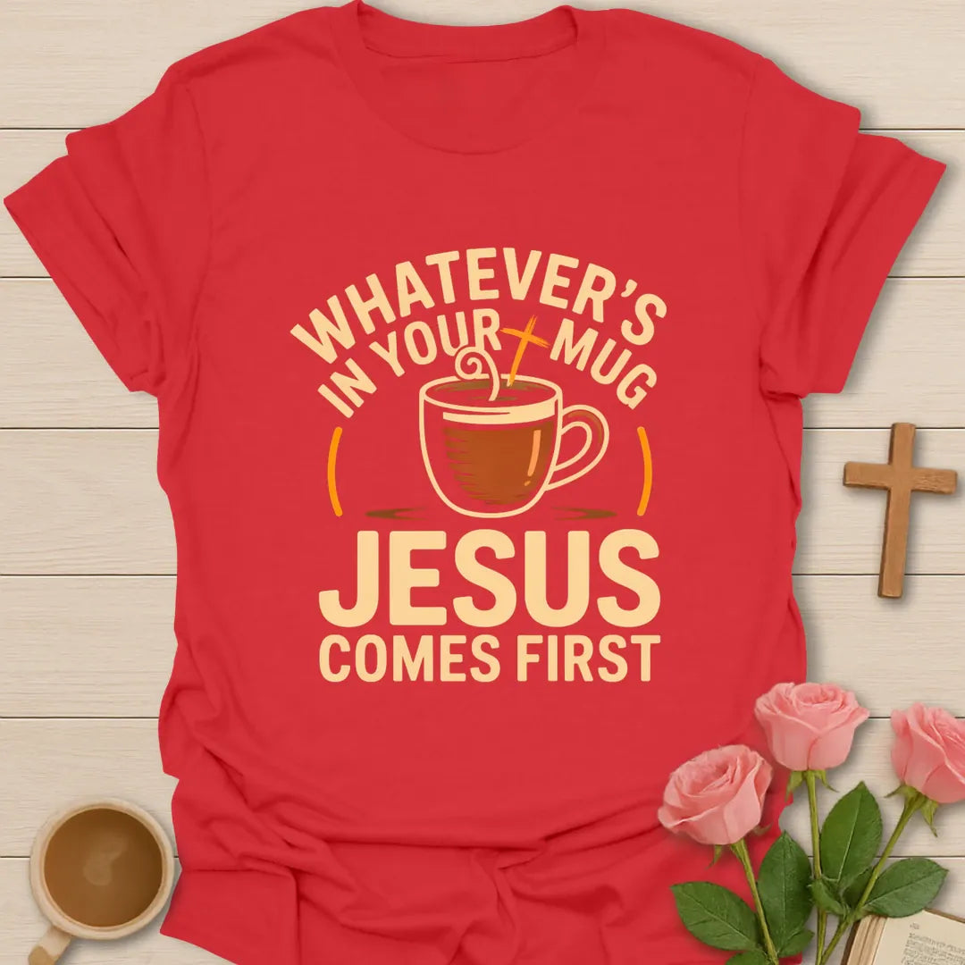 Whatever's Come First t-shirt with faith-inspired lettering - Red