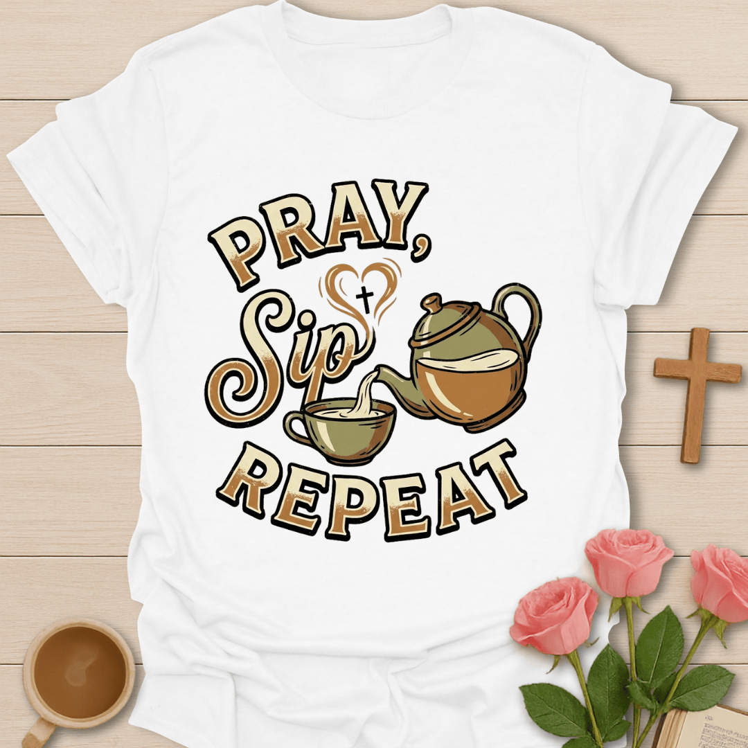 Pray Sip Repeat Christian Tea T-Shirt T-Shirt