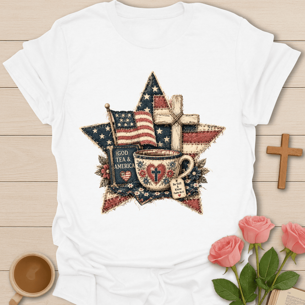God Tea & America Faux Patchwork T-Shirt T-Shirt