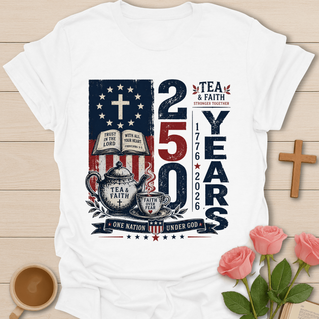 One Nation America 250yrs T-Shirt KozzyCo Christian and tea lover design
