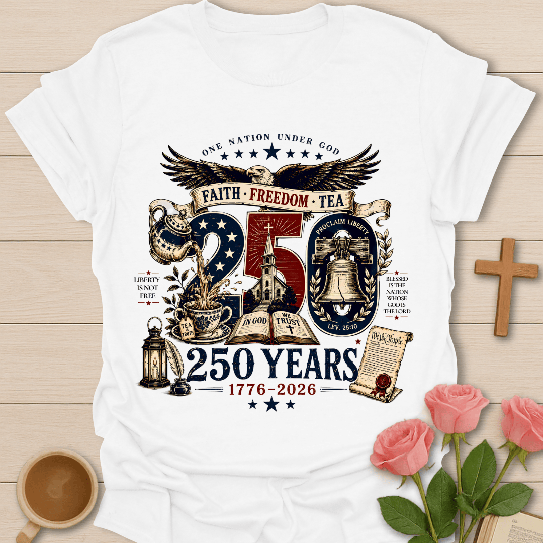 Faith Freedom Tea USA 250yrs T-Shirt KozzyCo Christian and tea lover design