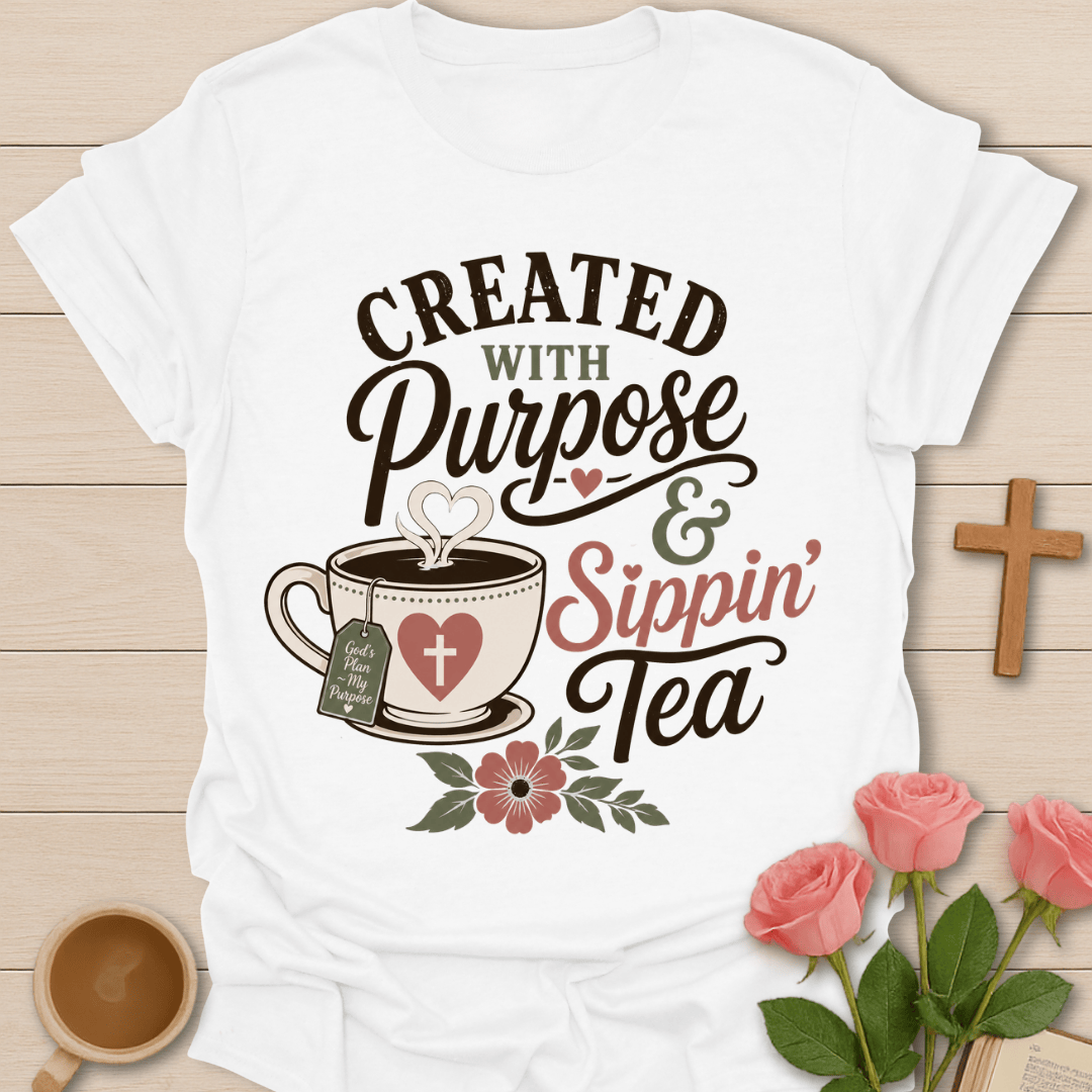 Created With Purpose Tea T-Shirt KozzyCo Christian and tea lover design